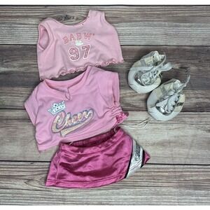 Build A Bear Pink 97 Rhinestone Paw Top Cheer Shorts Shoes Teddy Outfit‎